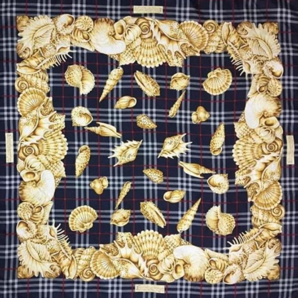 authentic BURBERRY blue silk SEASHELLS scarf $699 - Picture 2 of 4
